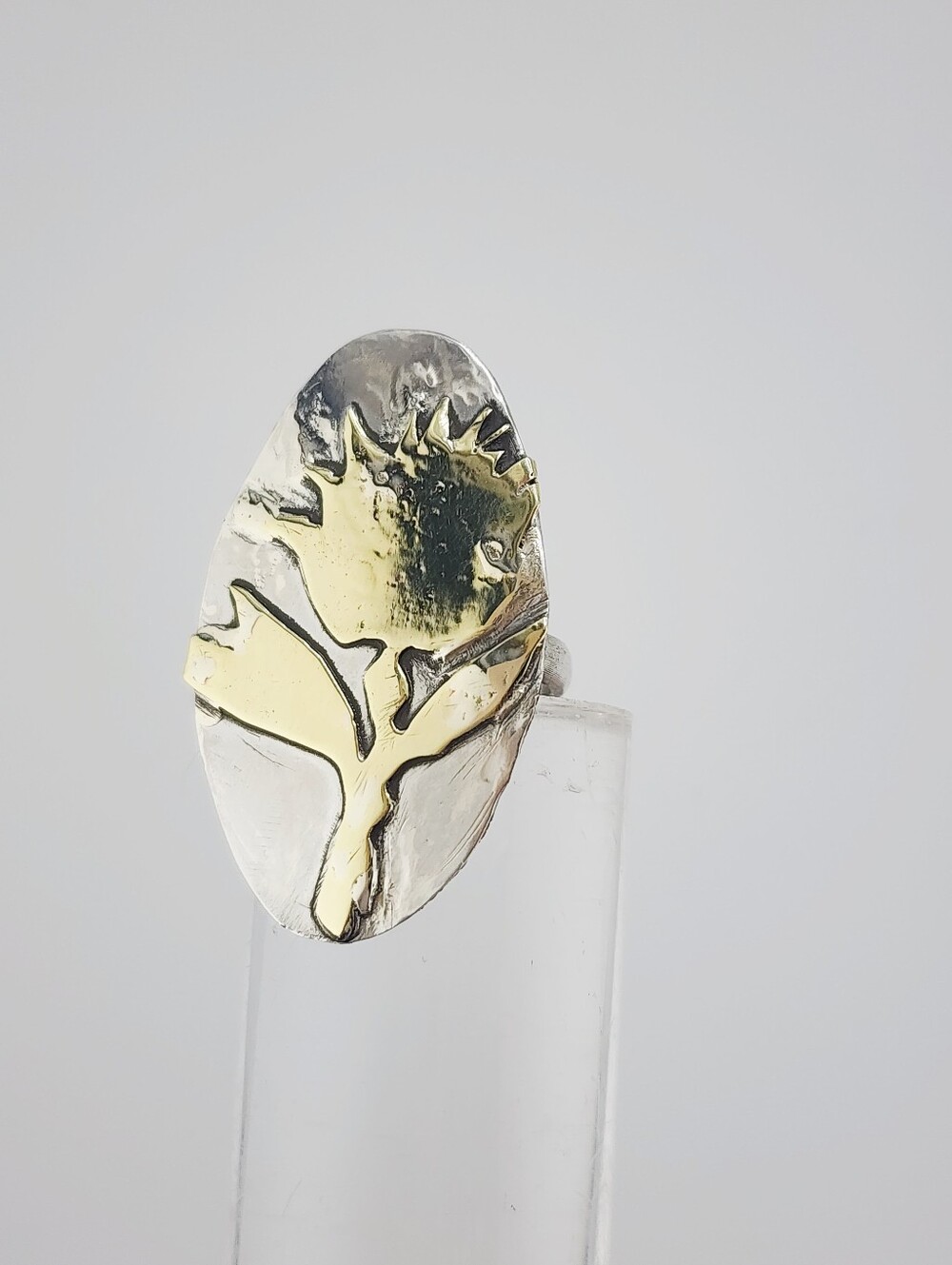 STERLING SILVER & BRASS METAL BOTANICAL RING ORGANIC DESING INSPIRED BY NATURE 8
